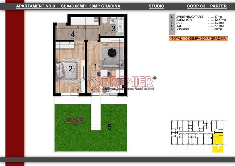 Metrou Berceni 10 minute, 2 camere cu gradina, 53990 euro.